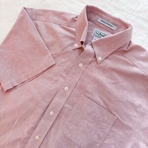 LL BEAN Shirt Mens 15.5-Reg Oxford‎ Wrinkle Resistant Button Up Cotton Pink
